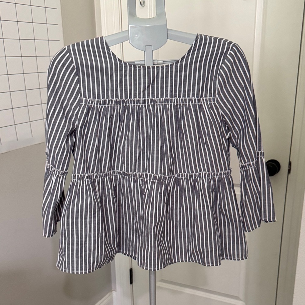 Blue Rain Pinstripe Blouse - Blue and White